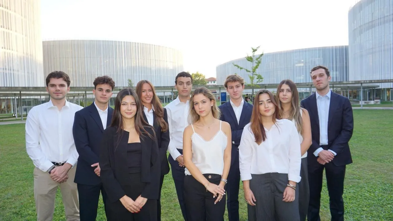 Members of the BSGT committee standing together on the Bocconi campus